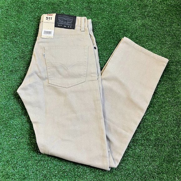 Slim Fit Straight Leg Beige Jeans Pants 